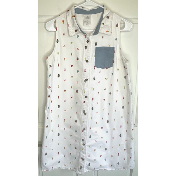 Disney Shop Mickey & Minnie Mouse Woven Button Down Dress Sz M Cotton Whimsical - Picture 1 of 16